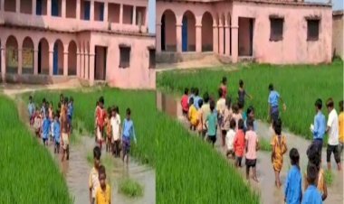 आरा : स्कूल तो बन गया लेकिन रास्ता बनाना भूल गए, घुटने भर कीचड़ भरे पानी में स्कूल आते-जाते हैं छात्र-छात्राएं...